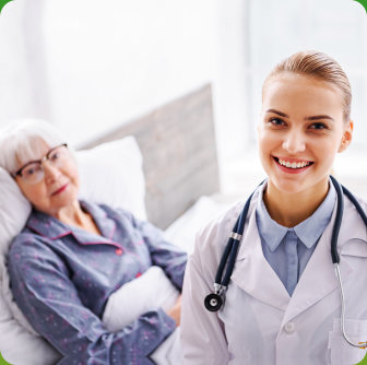 female doctor and old woman